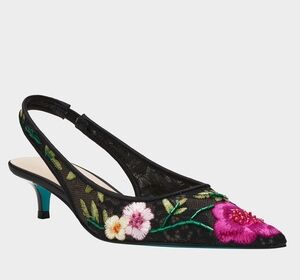 Betsey Johnson Black Floral Embroidered Heels